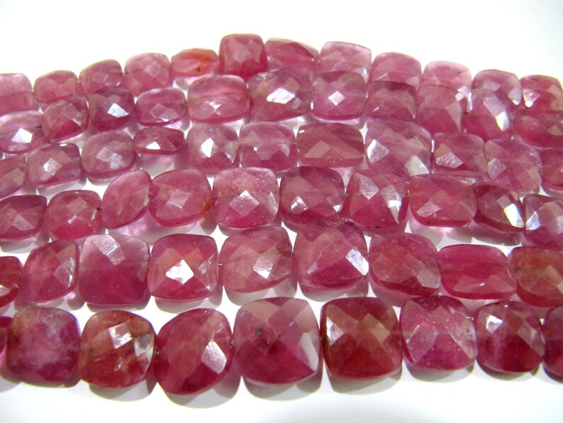 Amazing Ruby Faceted Cushion Shape Natural Ruby Briolettes 10-12mm Size Beads , Length 10-11 inches