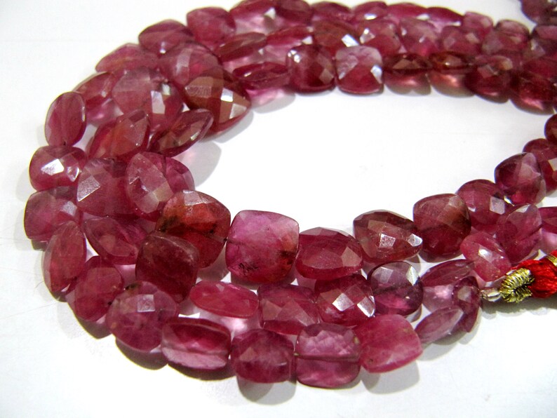 Amazing Ruby Faceted Cushion Shape Natural Ruby Briolettes 10-12mm Size Beads , Length 10-11 inches