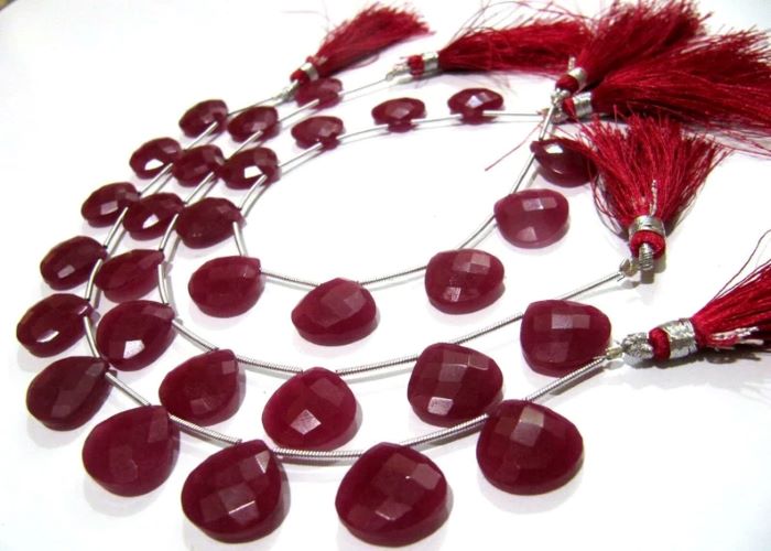 Ruby Heart Shape Briolette Faceted Beads Size 14-15mm Sold per strand 7 inches long
