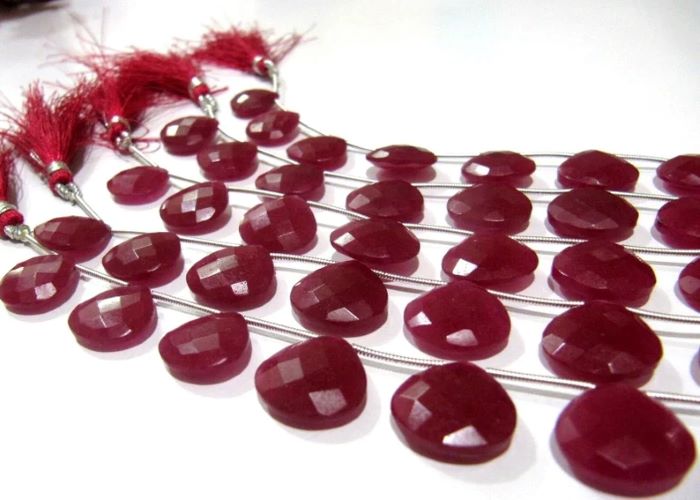 Ruby Heart Shape Briolette Faceted Beads Size 14-15mm Sold per strand 7 inches long