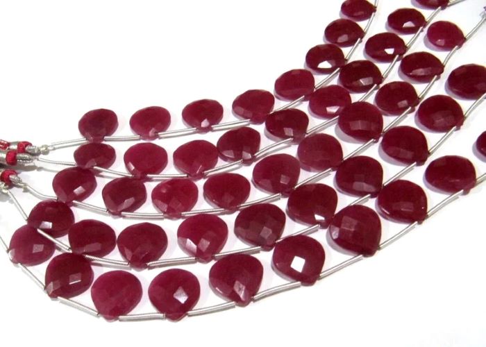Ruby Heart Shape Briolette Faceted Beads Size 14-15mm Sold per strand 7 inches long