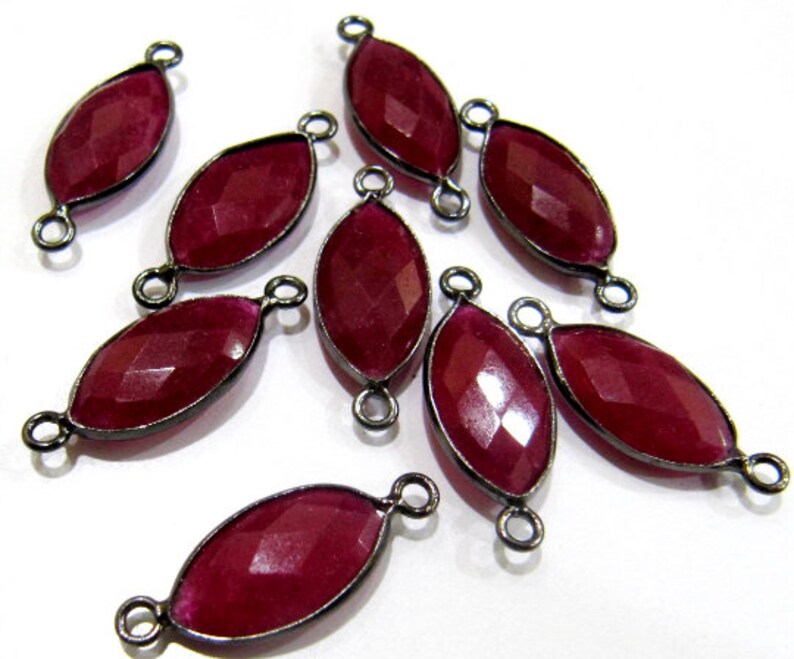 Ruby Marquise Shape 9x15mm Briolette Connectors Double Loop Bezel Charms