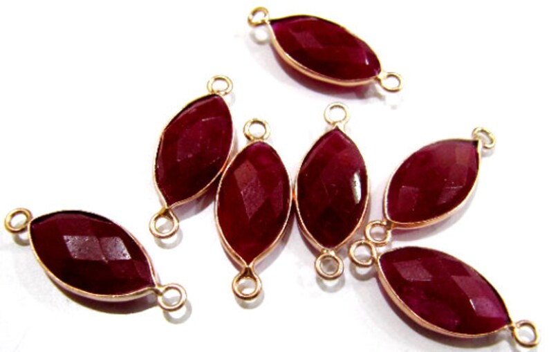 Ruby Marquise Shape 9x15mm Briolette Connectors Double Loop Bezel Charms