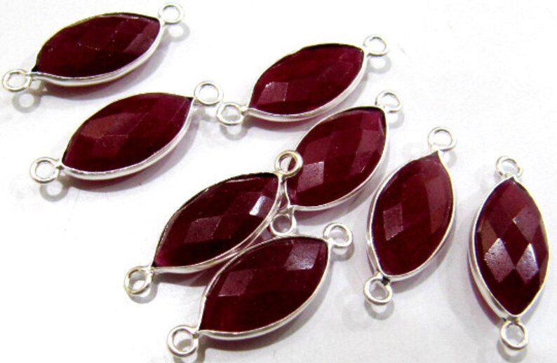 Ruby Marquise Shape 9x15mm Briolette Connectors Double Loop Bezel Charms