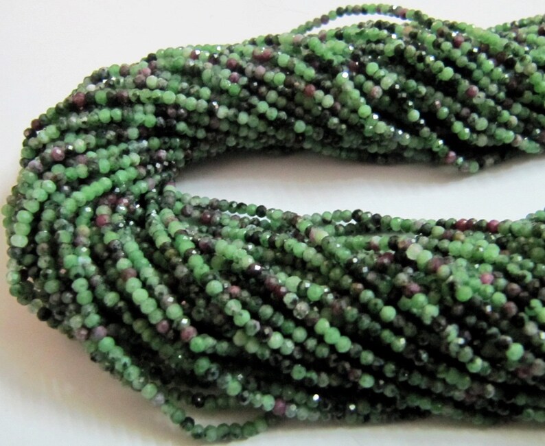 Natural Genuine Ruby Zoisite Rondelle Faceted Beads Size 2-2.5mm Size Strand 13 inches Gemstone Beads