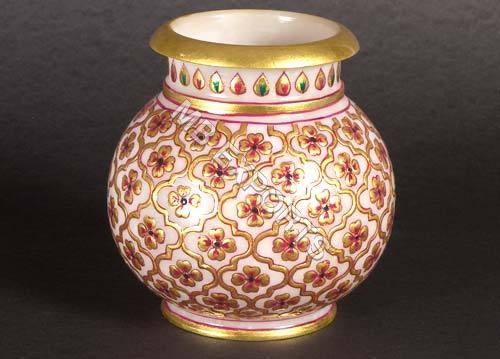 Marble Pot - 101.6-127 mm Height, Indian Style | Polished Finish, Easy to Clean, Eye-Catching Patterns, Rugged Durability