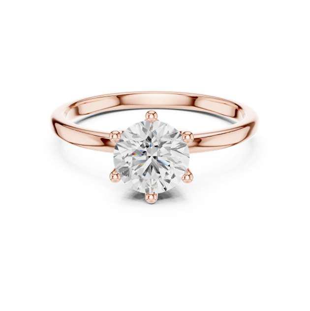 Six-Prong Round Brilliant Diamond Pave Engagement Ring in Rose Gold