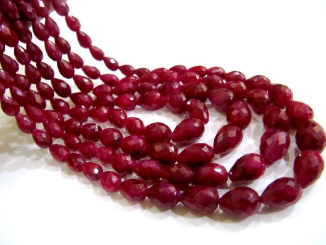 Genuine Ruby Corundum 6x8mm to 9x13mm Briolette Faceted Tear drop Shape Graduated Beads 8 inches