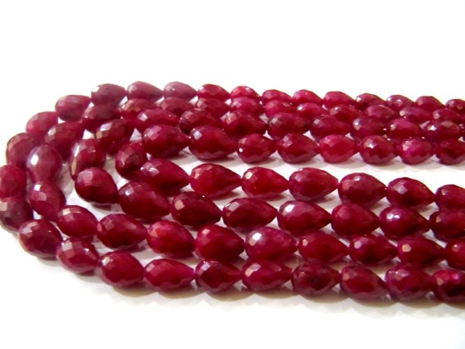Genuine Ruby Corundum 6x8mm to 9x13mm Briolette Faceted Tear drop Shape Graduated Beads 8 inches