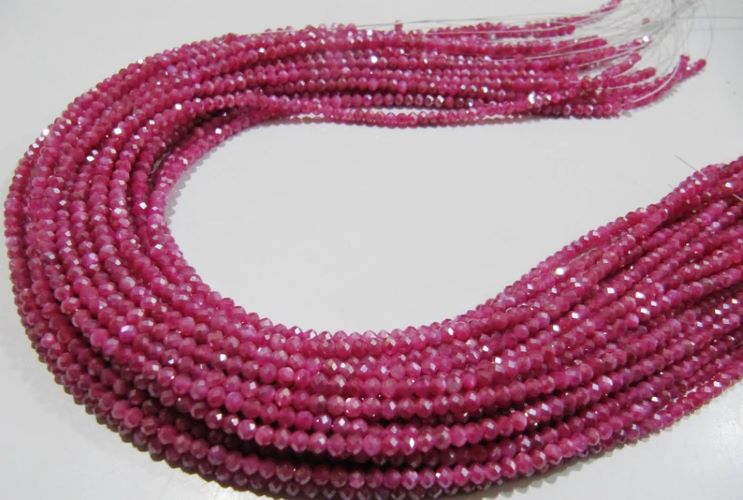 Natural Pink Moonstone Silver AB Mystic Coated Rondelle Faceted Beads 3mm Strand 13 inch long