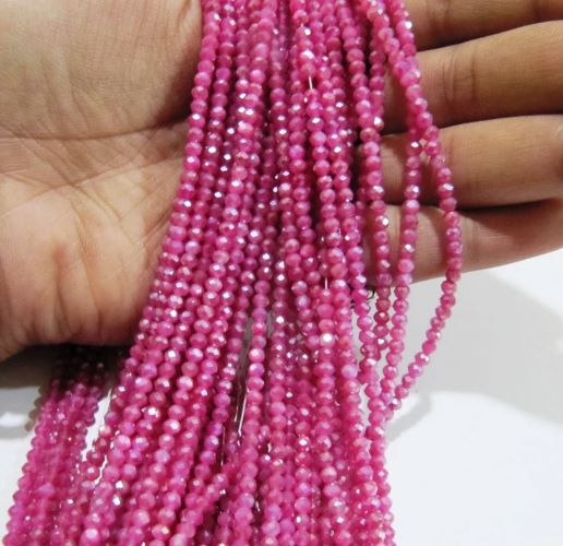 Natural Pink Moonstone Silver AB Mystic Coated Rondelle Faceted Beads 3mm Strand 13 inch long