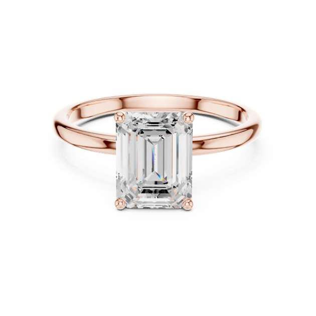 Classic Emerald-cut Solitaire Engagement Ring In Rose Gold - Diamond Carat Weight: 18 Carat
