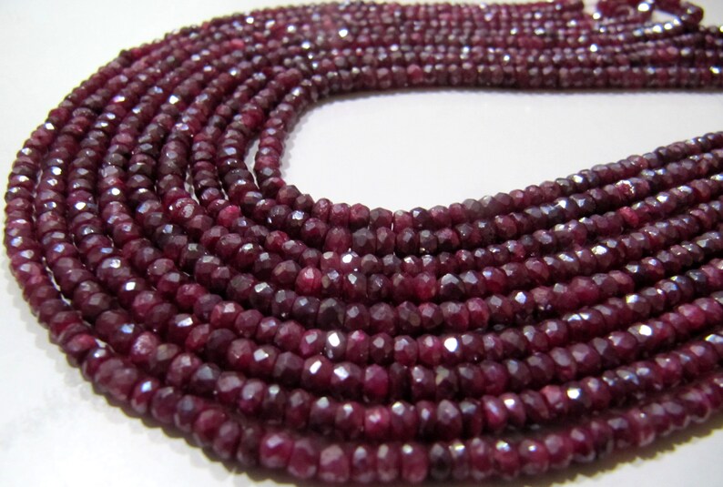 Natural Ruby Silverite Rondelle Faceted 4-5mm Size Gemstone Beads strand 13 Inches Long