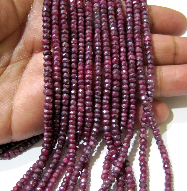 Natural Ruby Silverite Rondelle Faceted 4-5mm Size Gemstone Beads strand 13 Inches Long
