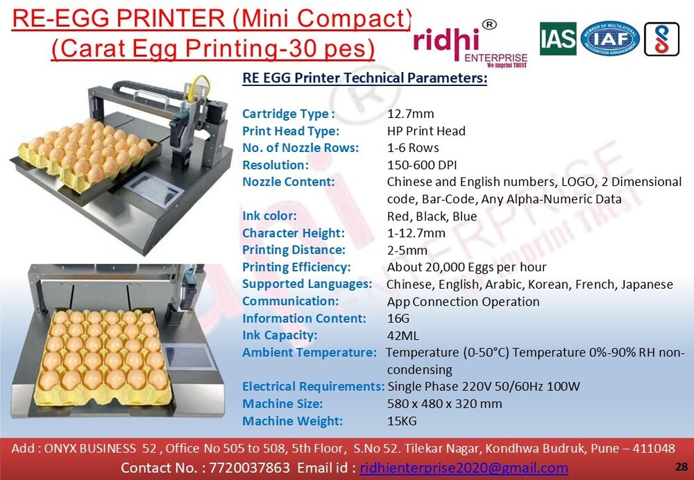 Ridhi Egg Batch Coding Machine