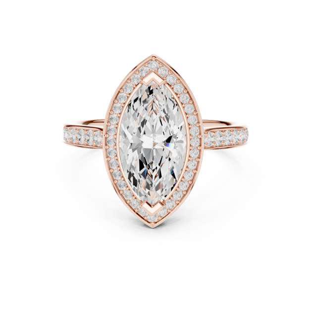 Marquise-cut Halo Pave Engagement Ring - Diamond Carat Weight: 18 Carat