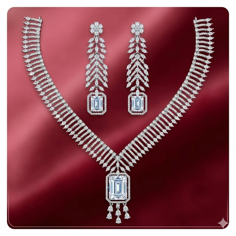 Silver Plated American Diamond Elegance Jewellery Set