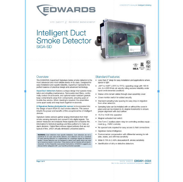 Edwards Intelligent Duct Smoke Detector SIGA-SD