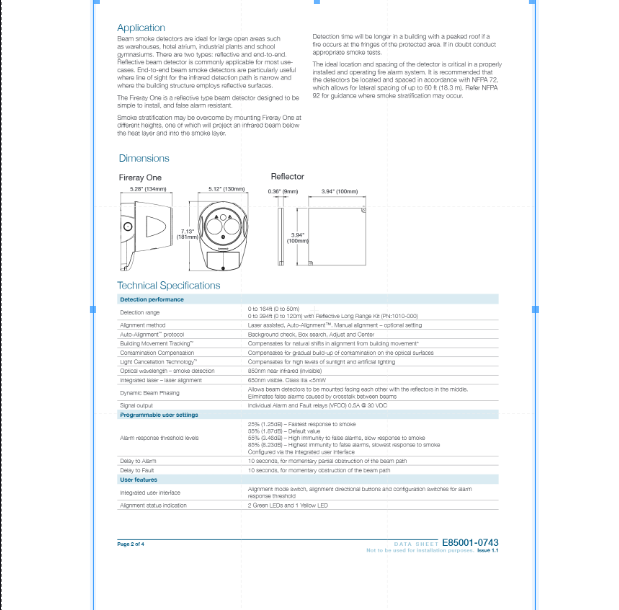 Edwards Fireray One Reflective Beam Smoke Detector  EC1-120