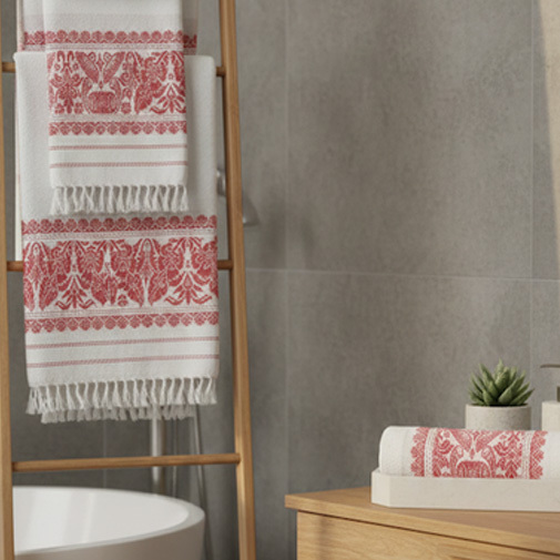 White Abs Flora  Jacquard Cotton Towel