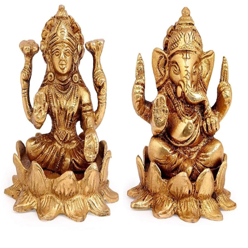 Brass Laxmi Ganesh on kamal Base