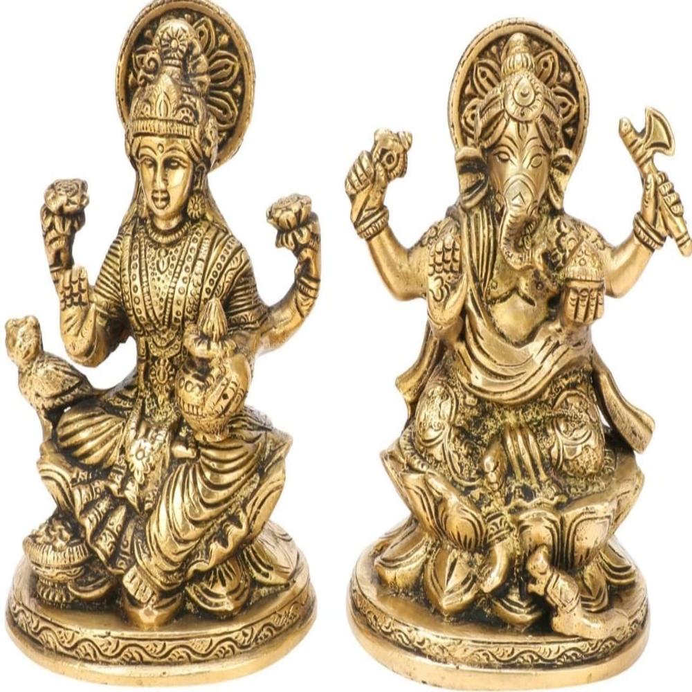 Brass Laxmi Ganesh on kamal Base