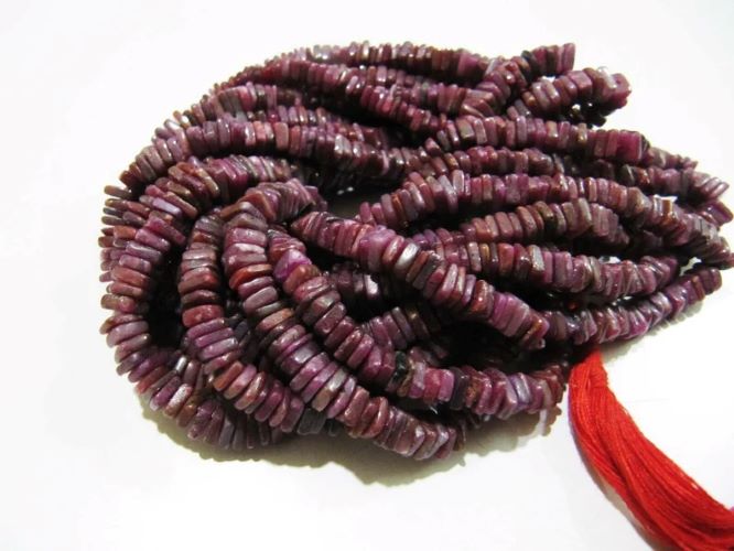 Natural Ruby Heishi Cut Square Shape Beads 5mm Gemstone Beads Strand 8 inch Long