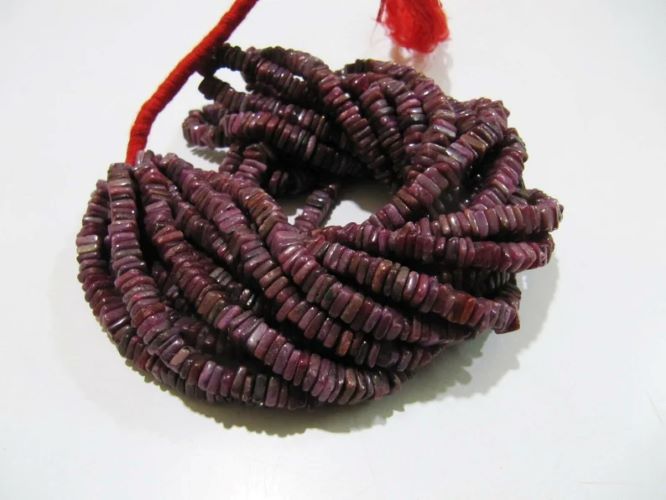 Natural Ruby Heishi Cut Square Shape Beads 5mm Gemstone Beads Strand 8 inch Long