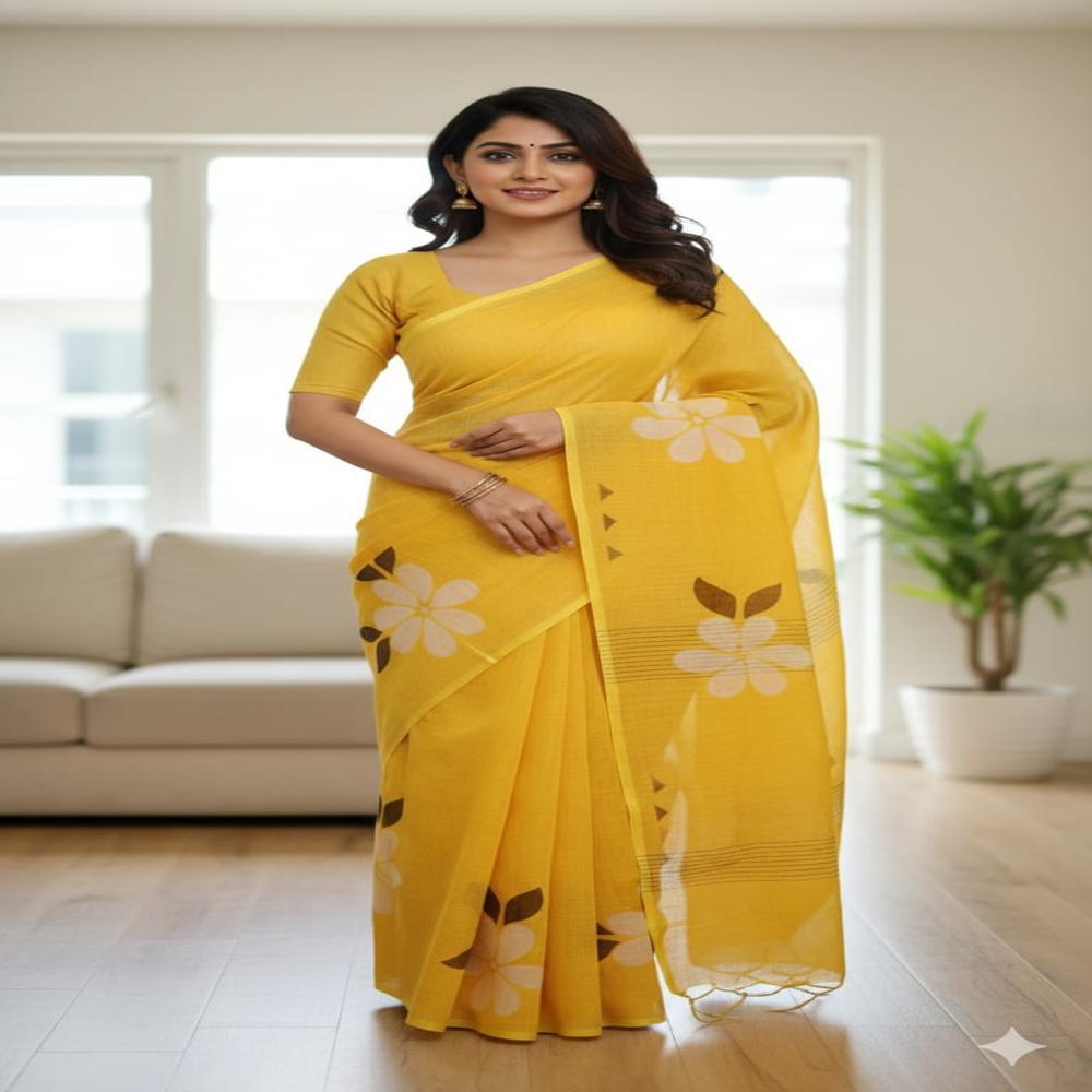 Linen 6.10 cut signal matching saree