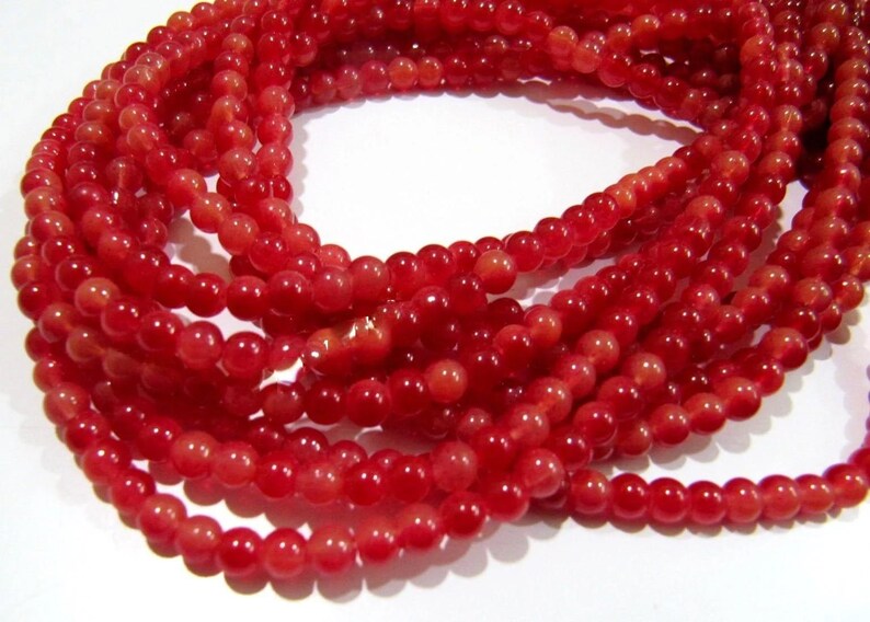 Dyed Ruby Smooth Plain Round beads 4-5mm Sold per Strand 8 Inches Long