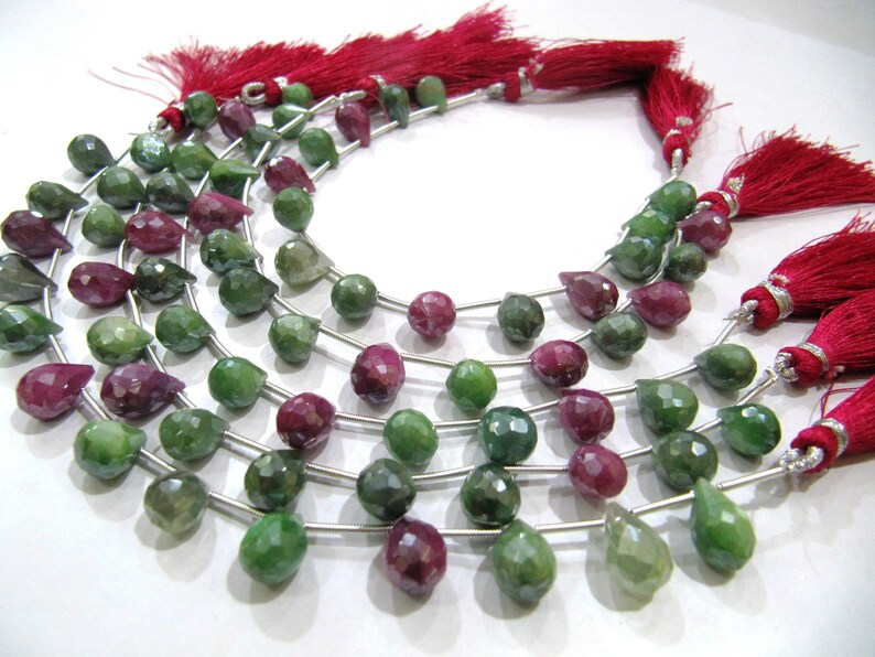 Natural Ruby Zoisite Teardrop 8x12mm Briolette Beads Sold Per strand 8 Inches long