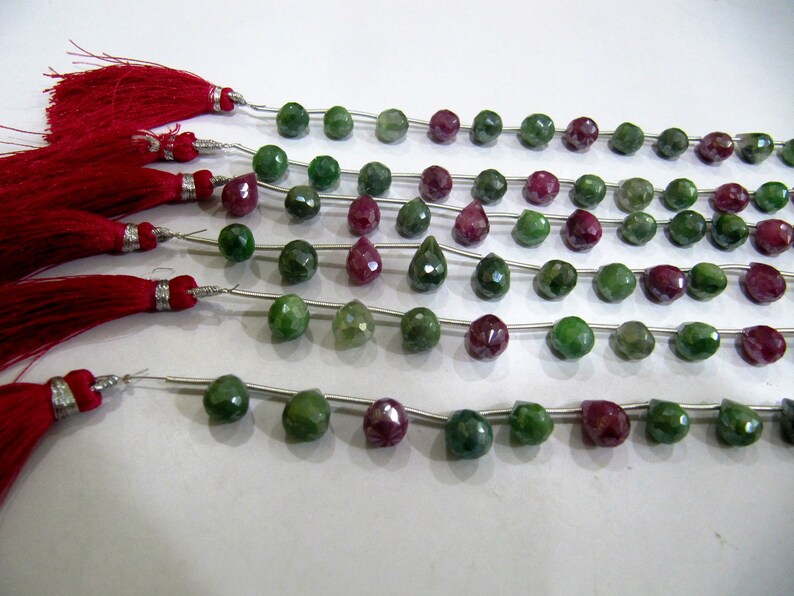 Natural Ruby Zoisite Teardrop 8x12mm Briolette Beads Sold Per strand 8 Inches long