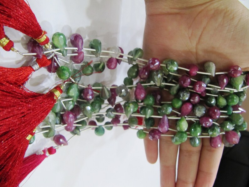 Natural Ruby Zoisite Teardrop 8x12mm Briolette Beads Sold Per strand 8 Inches long
