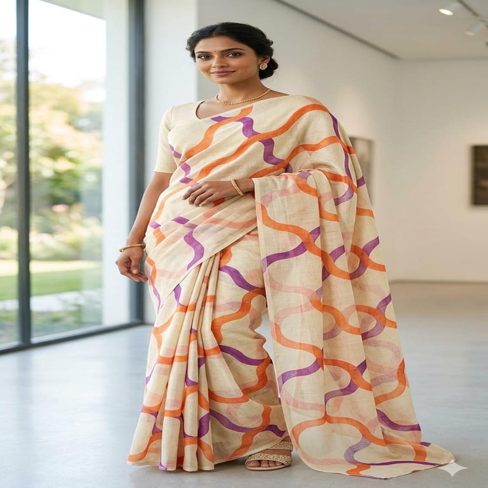 Linen 6.10 cut signal matching Saree