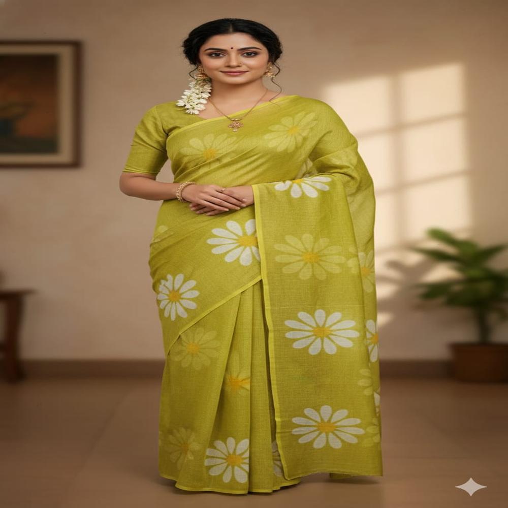 Linen 6.10 cut signal matching Saree