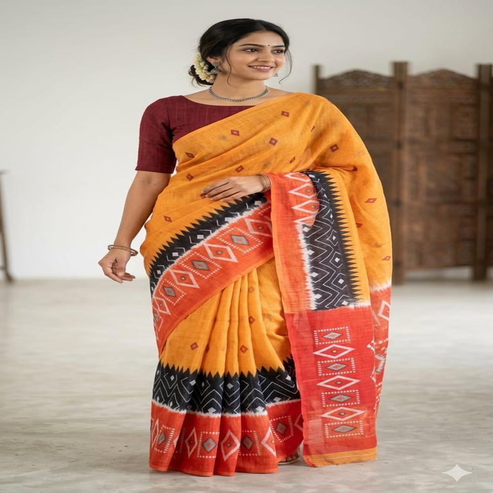 Linen 6.10 cut signal matching Saree