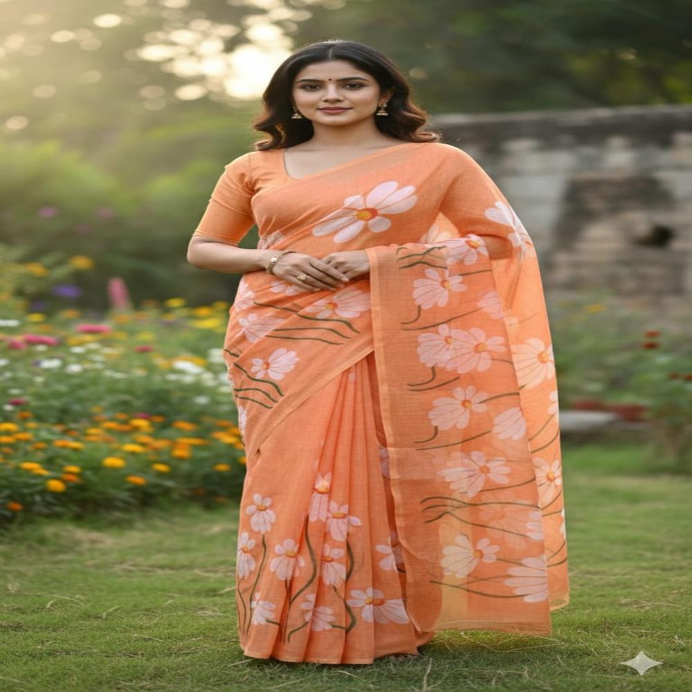Linen 6.10 cut signal matching Saree