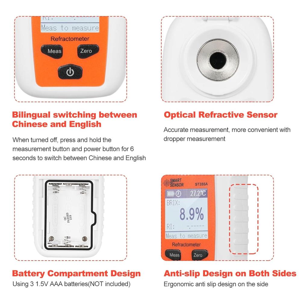 True Sense Digital Refractometer Smart Sensor ST355A Sugar Meter 0-55% Range Fruit Sweetness, ST355A