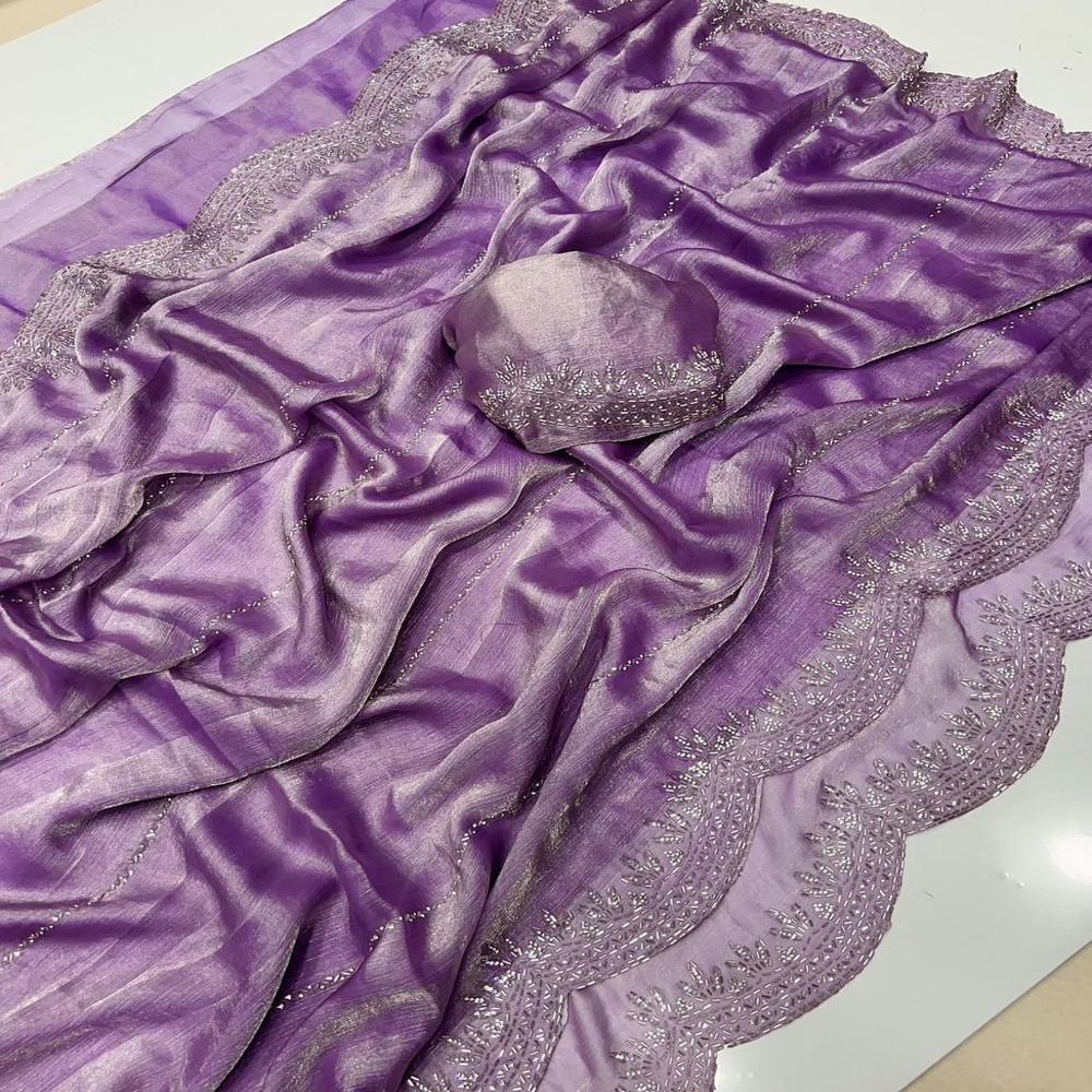 Fendi Chiffon Jar khan Dimond Work Saree With Running Blouse