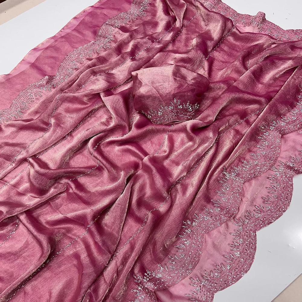 Fendi Chiffon Jar khan Dimond Work Saree With Running Blouse