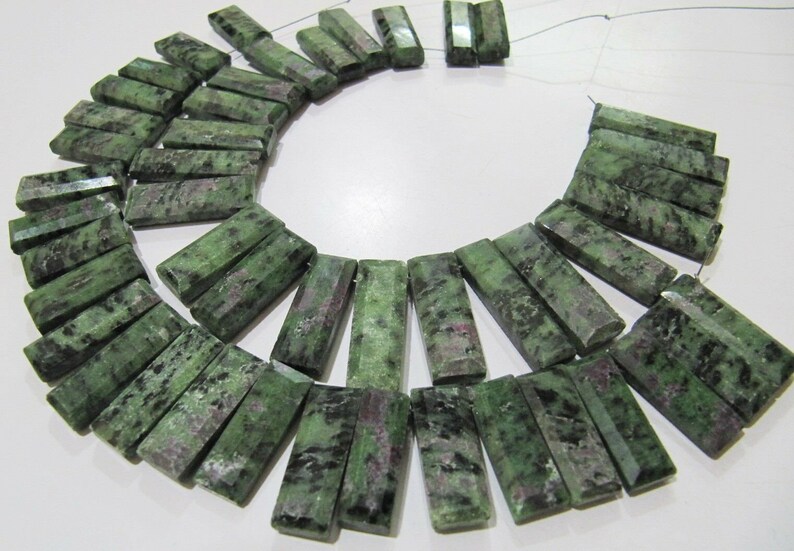 Ruby Zoisite Baguette Beads: Green & Red Gemstone Jewelry Making - Beads Material: Stone