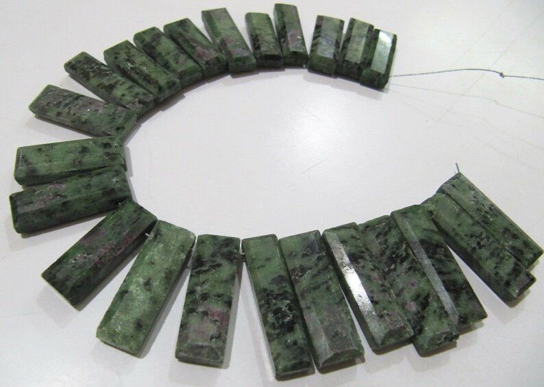 Ruby Zoisite Baguette Beads: Green & Red Gemstone Jewelry Making