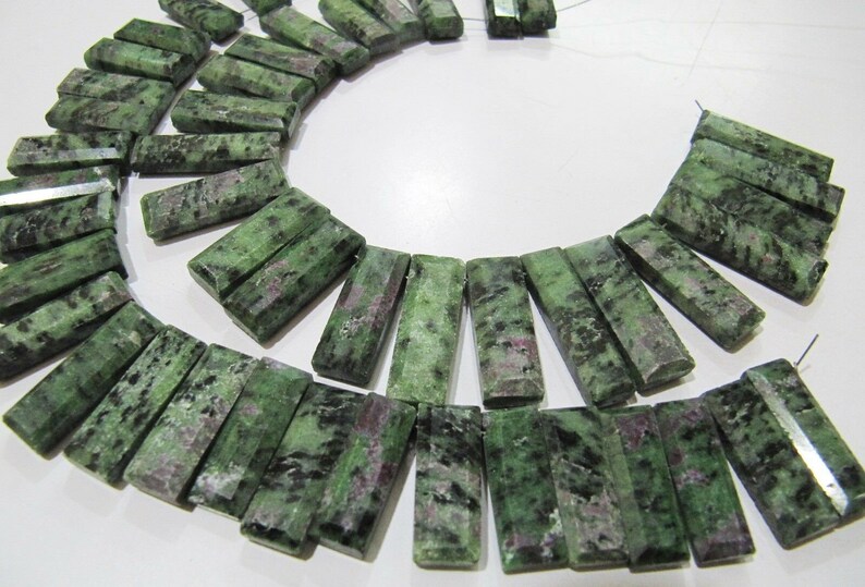 Ruby Zoisite Baguette Beads: Green & Red Gemstone Jewelry Making