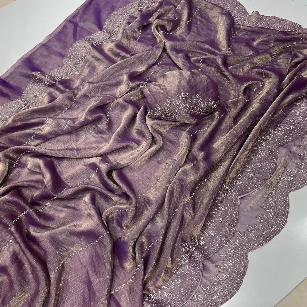 Fendi Chiffon Jharkhan Dimond Work Saree With Running Blouse