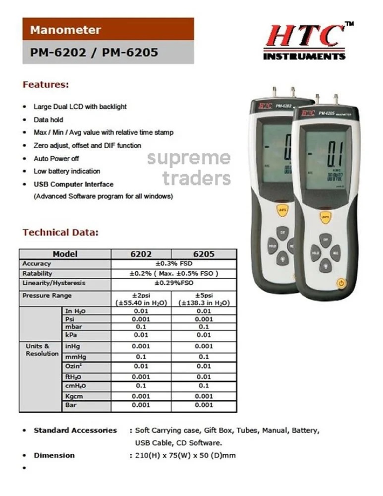 Htc Digital Manometer, Pm-6205