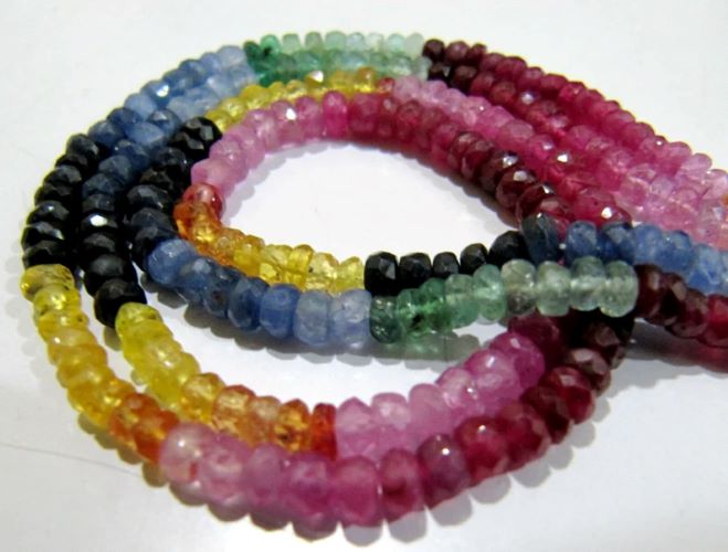 Natural Multi Genuine Precious Ruby Emerald Sapphire Beads Rondelle Faceted 3-4mm Size 8