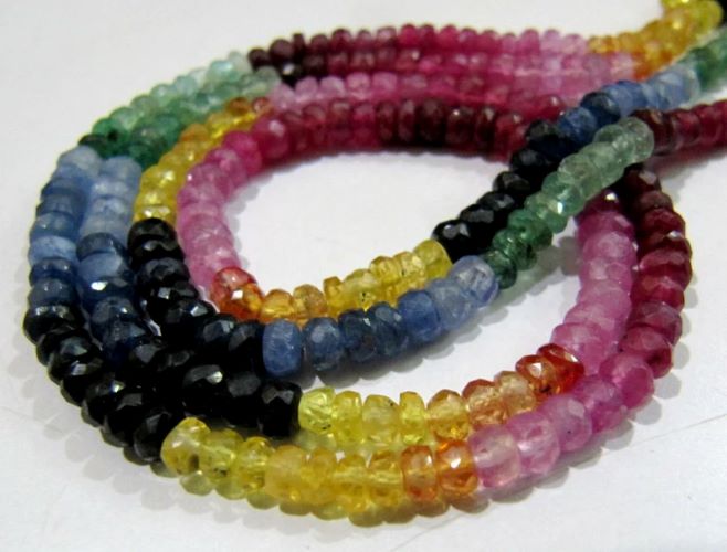 Natural Multi Genuine Precious Ruby Emerald Sapphire Beads Rondelle Faceted 3-4mm Size 8
