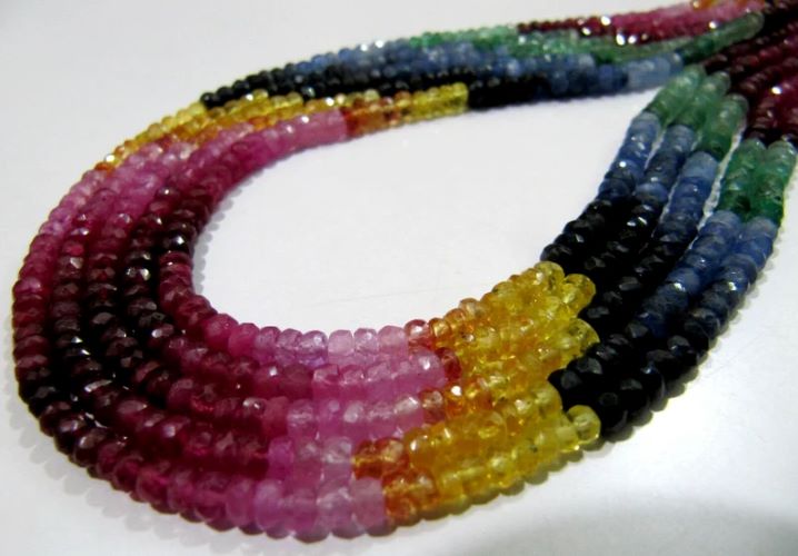 Natural Multi Genuine Precious Ruby Emerald Sapphire Beads Rondelle Faceted 3-4mm Size 8