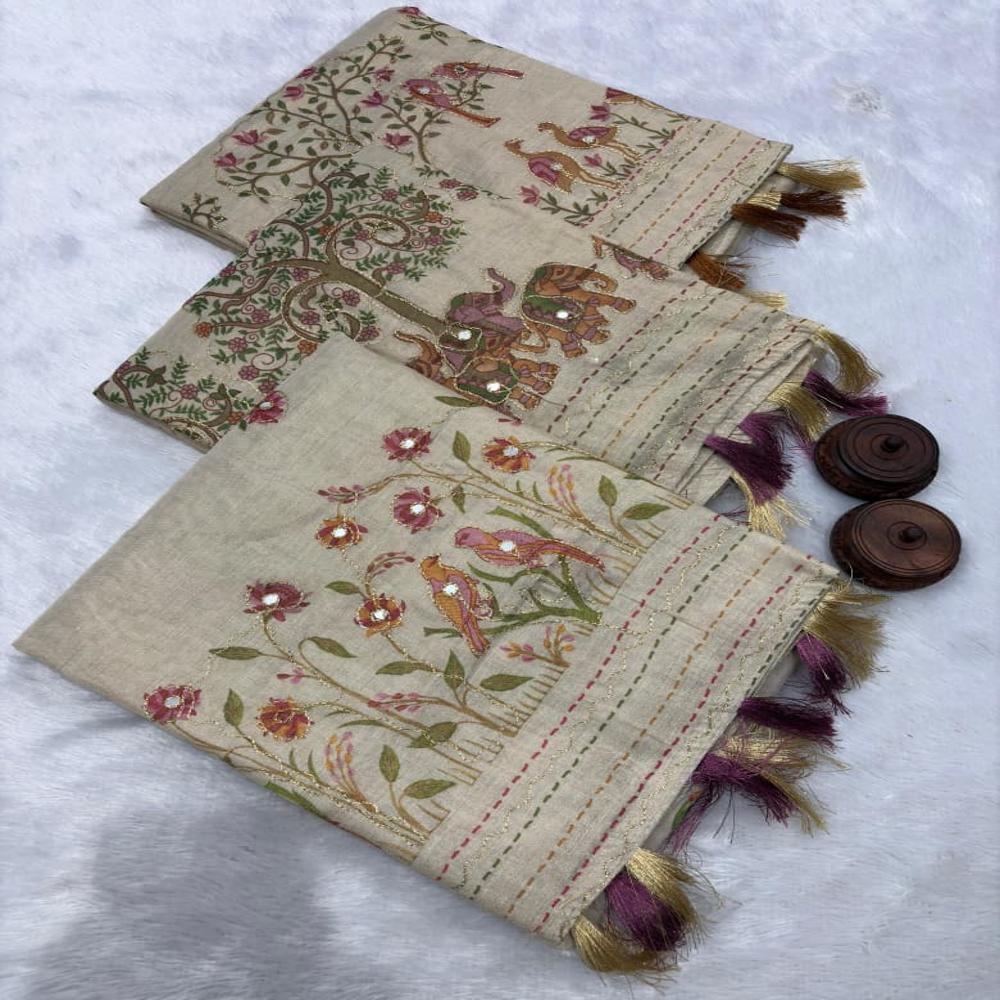 Soft Erode Cotton with aary work and tussles Digital prints 