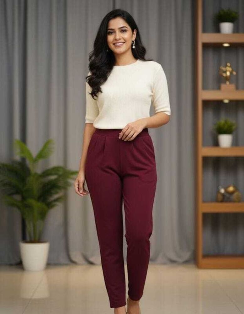 Ladies Korean Pleated Pant - Color: Black
